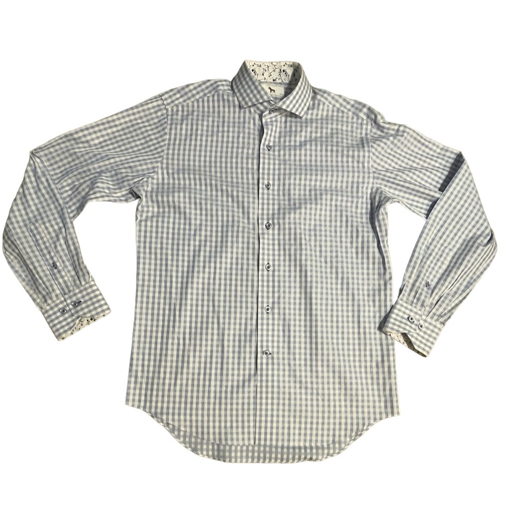 Men’s blue and white checkered long sleeve button down - size 15.5